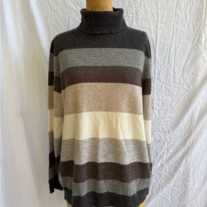 Charter Club Cashmere Striped Turtleneck Sweater-Black, Gray, Cream, Brown